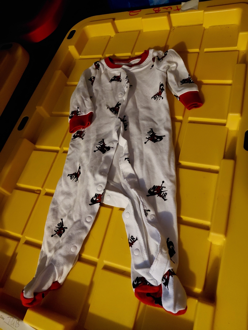 Jordan White Footed One-Piece with Red Trim and Black Logo Print
